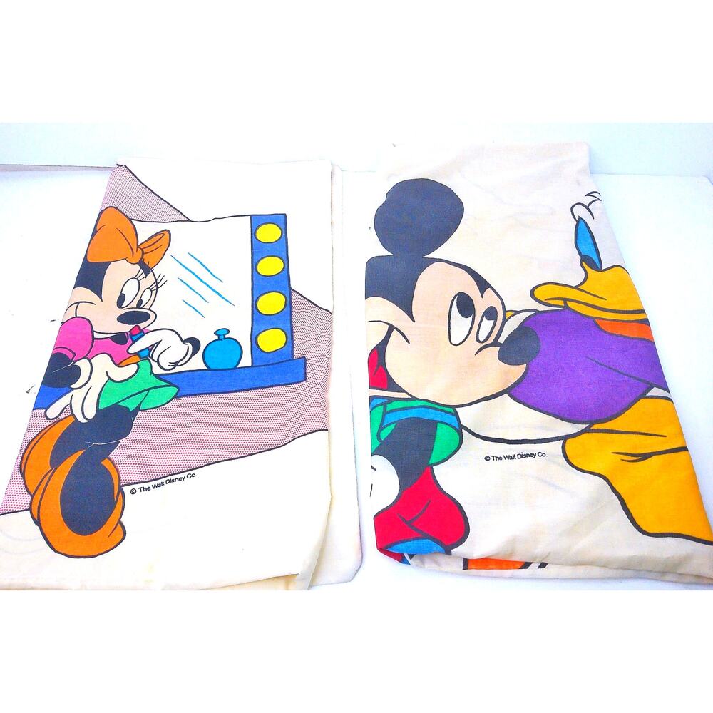Vtg Pacific Walt Disney Mickey Minnie Mouse Donald Daisy Duck Pillowcase Set